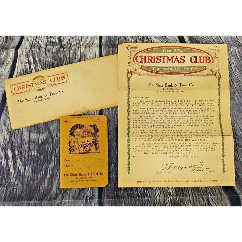 Antique Christmas‎ Club Banking Sealed Packet Book - State Bank Fayetteville, TN